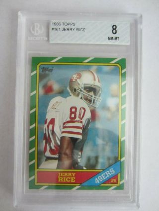 1986 Topps Jerry Rice Rc Rookie Card Nm - Mt Bgs 8 San Francisco 49ers Hof
