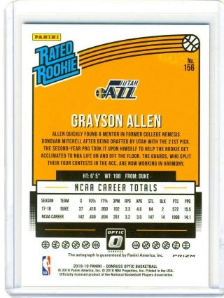 2018 - 19 Panini Donruss Optic Choice Red Rated Rookie Grayson Allen Auto RC SP 2