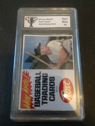 Graded Gem 10 Mickey Mantle Post Cereal Advertising Promo Card