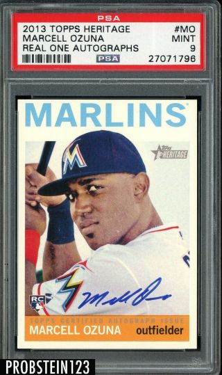 2013 Topps Heritage Real One Autographs Mo Marcell Ozuna Rc Rookie Auto Psa 9