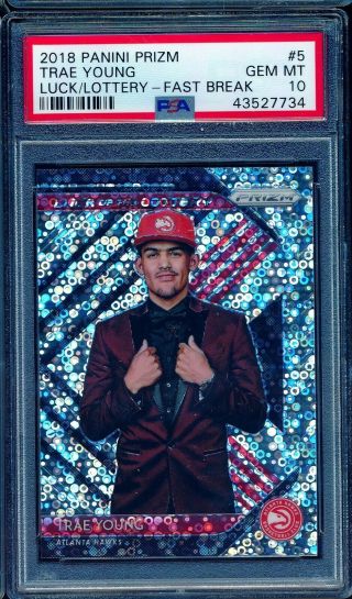 2018 Panini Prizm 5 Luck Lottery Trae Young Fast Break Prizm Rc Rookie Psa 10