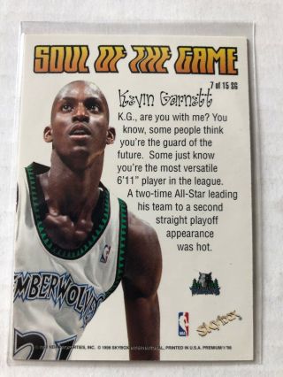 1998 - 99 SkyBox Premium Soul of the Game (7 of 15 SG) Kevin Garnett 2
