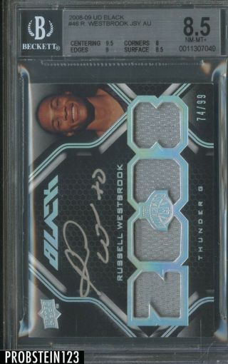 2008 - 09 Ud Black Russell Westbrook Thunder Rc Rookie Jersey Auto /99 Bgs 8.  5