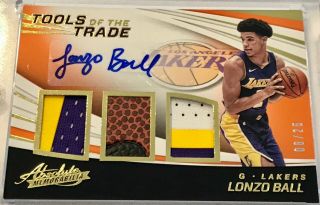 2017 - 18 Panini Absolute Lonzo Ball Autograph Jersey Ball Tools Of The Trade 06/2