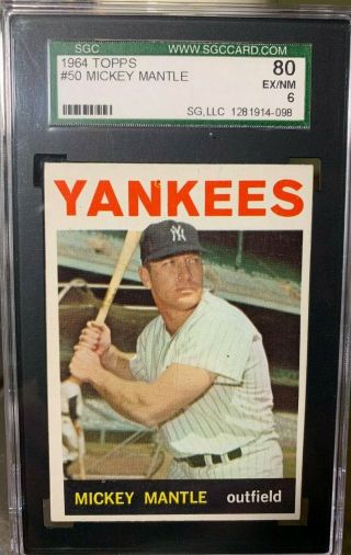 1964 Topps 50 Mickey Mantle Sgc 6 Ex - Nm York Yankees Not Psa Bvg