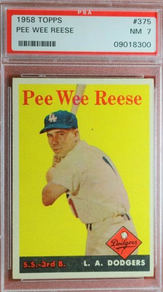 1958 Topps Pee Wee Reese 375 Baseball Card Psa 7 Nm Gorgeous Card
