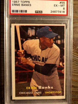 1957 Topps Ernie Banks Chicago Cubs 55 Baseball Card.  Psa.  6.  Great Color.