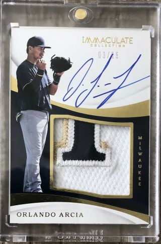 Orlando Arcia 2017 Immaculate Rc Jersey 3 Color Patch Autograph 03/25 Brewers