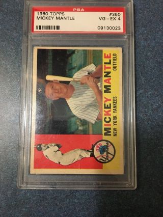 1960 Topps Mickey Mantle York Yankees 350 Baseball Card Psa 4