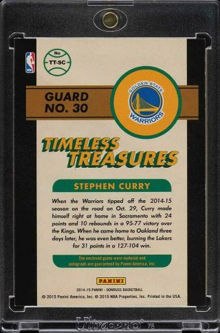 2014 Panini Timeless Treasures Stephen Curry AUTO PATCH /99 TT - SC (PWCC) 2