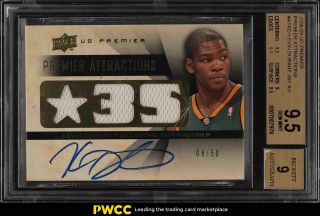 2008 Upper Deck Premier Attractions Kevin Durant Auto Patch /50 Bgs 9.  5 (pwcc)
