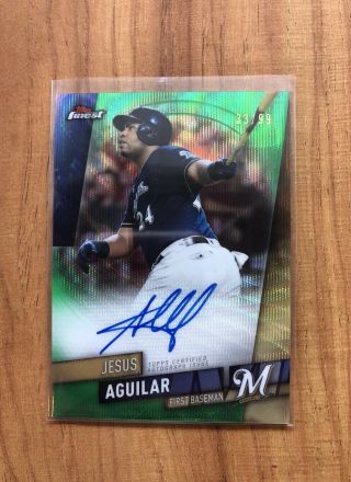 Jesus Aguilar Rookie Autograph Card 2019 Topps Finest Green 33/99 Auto