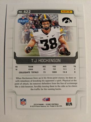 2019 T.  J.  Hockenson Score Gold Zone 08/50 Detroit Lions TJ Hockenson 2