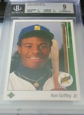 1989 Upper Deck Bgs 9 Ken Griffey Jr Star Rc 1 W/9.  5 Sub Centered