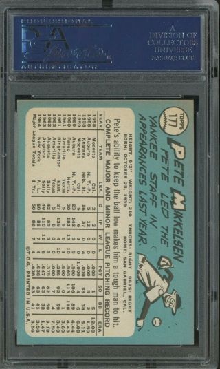 1965 Topps 177 Pete Mikkelsen York Yankees PSA 8 NM - MT 2