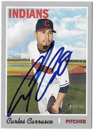 2019 Topps Heritage Carlos Carrasco Signed Autograph Auto Cleveland Indians Mlb