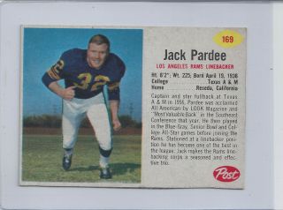 1962 Post Cereal Football 169 Jack Pardee Los Angeles Rams