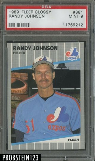 1989 Fleer Glossy 381 Randy Johnson Montreal Expos Rc Rookie Hof Psa 9