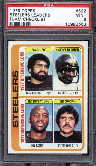 1978 Topps 522 Franco Harris/smith/blount/furness Psa 9 Steelers Adt2818