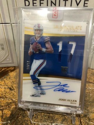 2018 Panini Immaculate Josh Allen Numbers 16/17 Rookie Rc Autograph Bills Auto