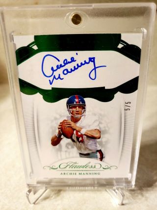 Archie Manning 2018 Flawless Emerald Green On Card Auto 5/5 Ebay 1of 1