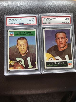 (2) Jim Taylor Cards.  1966 Psa 8,  1965 Psa 7 Packers Great Cards,  Great Lsu Rb