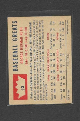 1960 Fleer 3 Babe Ruth,  York Yankees,  Baseball HOF 2