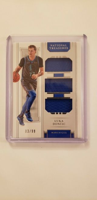 2018 - 19 National Treasures Basketball Luka Doncic 83/99 Truple Patch Dallas.