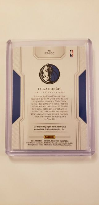 2018 - 19 National Treasures Basketball LUKA DONCIC 83/99 Truple Patch Dallas. 2