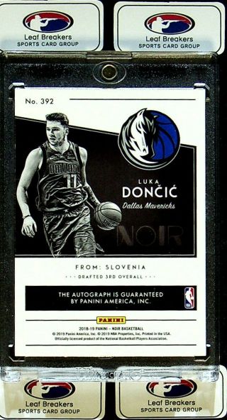 2018 - 19 NOIR BASKETBALL LUKA DONCIC ROOKIE AUTO 29/99 RC [SS] 2