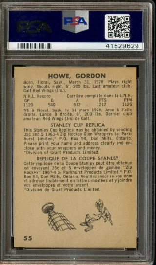 1963 Parkhurst Hockey 55 Gordie Howe Detroit Red Wings HOF PSA 7 NM 2