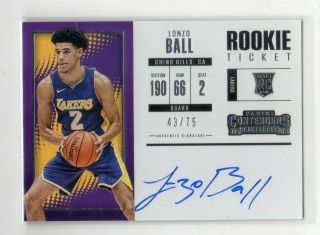 2017 - 18 Panini Contenders Lonzo Ball Variation Rc On - Card Auto /75 Sp Pelicans