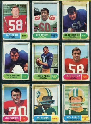 1968 Canadian Football Cards.  13 Scarce.  Jim Furlong,  Jim Evenson.  Low Grade