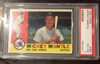 1960 Topps Mickey Mantle York Yankees 350 Baseball Card Psa 4 Card
