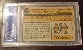 1960 Topps Mickey Mantle York Yankees 350 Baseball Card PSA 4 CARD 2