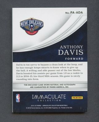 2015 - 16 Flawless Acetate Anthony Davis Pelicans 3 - Color Patch AUTO 01/23 2