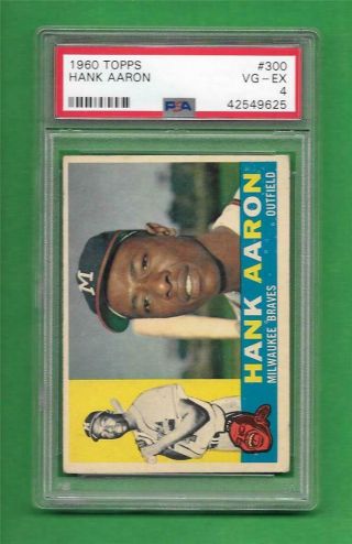1960 Topps 300 Hank Aaron Psa Vg - Ex 4 Milwaukee Braves Old Baseball Card