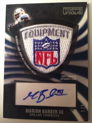 2009 Topps Unique Nfl Logo Shield Patch Auto Marion Barber Iii Ed 1 Of 1