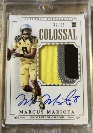 2015 National Treasures Marcus Mariota Rc Auto Colossal Jersey Patch 32/99 Ducks