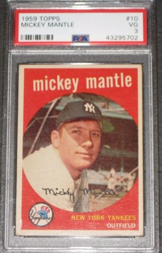 1959 Topps Mickey Mantle Baseball Card Psa 3 Vg 10 York Yankees