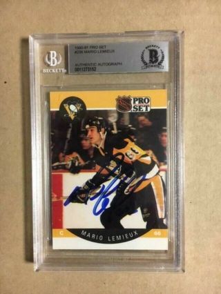 Mario Lemieux Pittsburgh Penguins Autographed 1990 - 91 Pro Set Card Beckett Authe