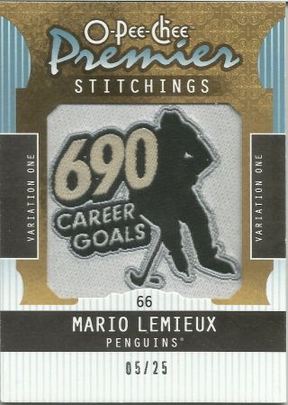 2008 - 09 Opc O Pee Chee Premier Mario Lemieux 690 Goals Patch / 25 Penguins