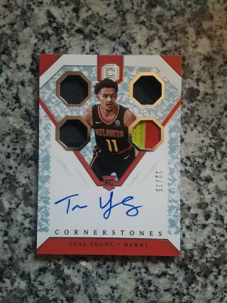 Trae Young 2018 - 19 Panini Cornerstones Rookie Card Rc Auto Autograph Patch /75
