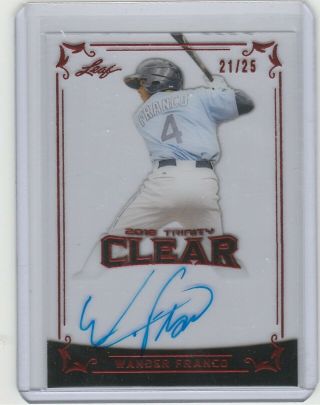 2018 Leaf Trinity Wander Franco Clear Red On - Card Auto Rookie Rc /25 Tampa Rays