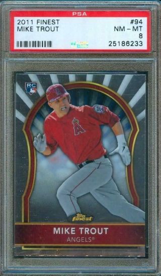 2011 Topps Finest Baseball Mike Trout Rookie Card Angels 94 Psa 8