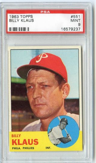 1963 Topps Billy Klaus 551 Psa 9 Nq 1 Of 29 Just 1 Higher Weight 2x