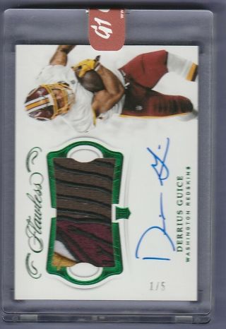 2018 Flawess Derrius Guice Rookie Patch Auto Emerald Green Ed 1/5 Autograph Rc
