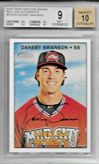2016 16 Topps Heritage Minors Dansby Swanson Real One Rookie Ssp Auto Bgs 9 & 10