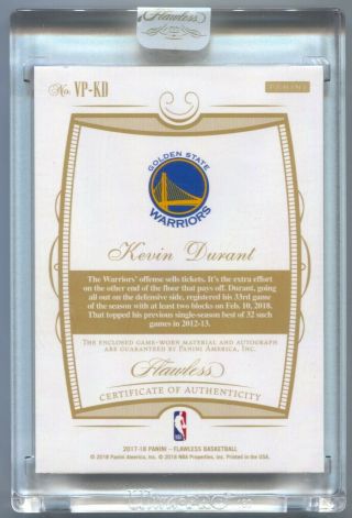 18 Panini Flawless Kevin Durant Autograph Vertical 2 Clr Patch Auto /25 Encased 2