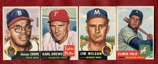 1953 Topps 8 Cards 3 Crowe,  23,  59 Drews,  115 Spencer,  122,  167,  208,  211 Ex,  / Exmt